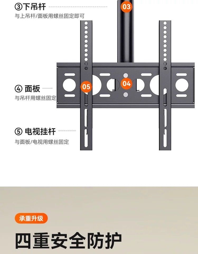 液晶电视机吊架伸缩旋转奶茶店悬空支架悬挂双屏吊顶吊装挂架详情14