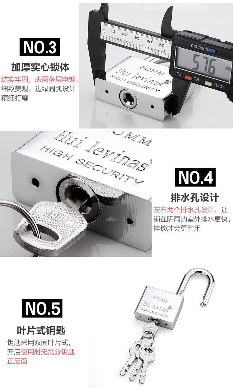 Stainless steel padlock, household waterproof and rust-proof door lock, anti-theft lock head, outdoor lock, door anti-picking, warehouse lock pic 13
