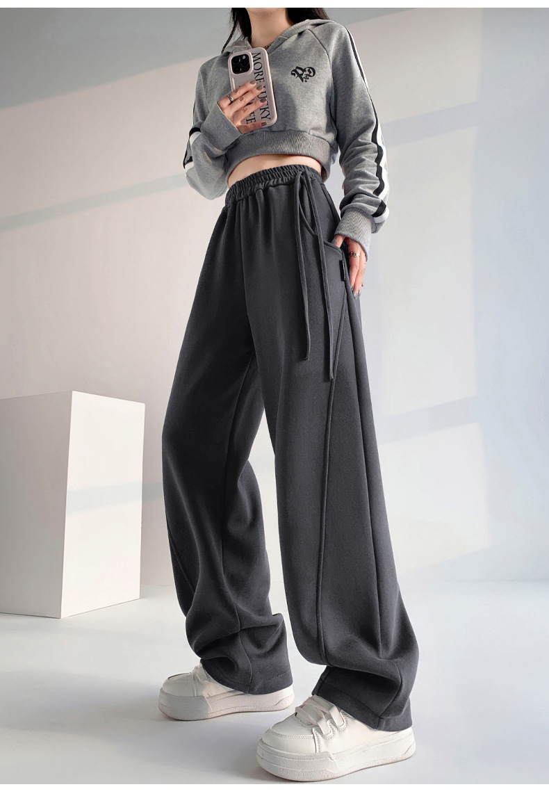 Fleece warm wide-leg pants, loose and high-waisted, slimming winter new style pic 66
