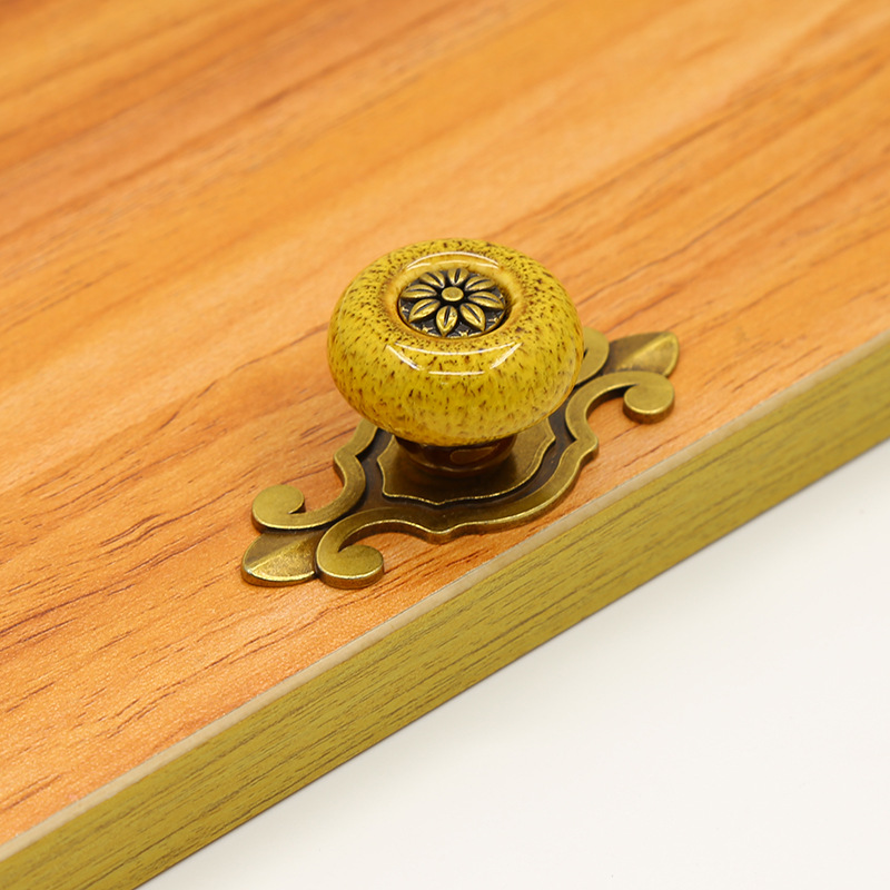 Antique copper creative furniture handles, cabinet, wardrobe, drawer glazed handles, single-hole furniture accessories handles with ethnic style pic 20