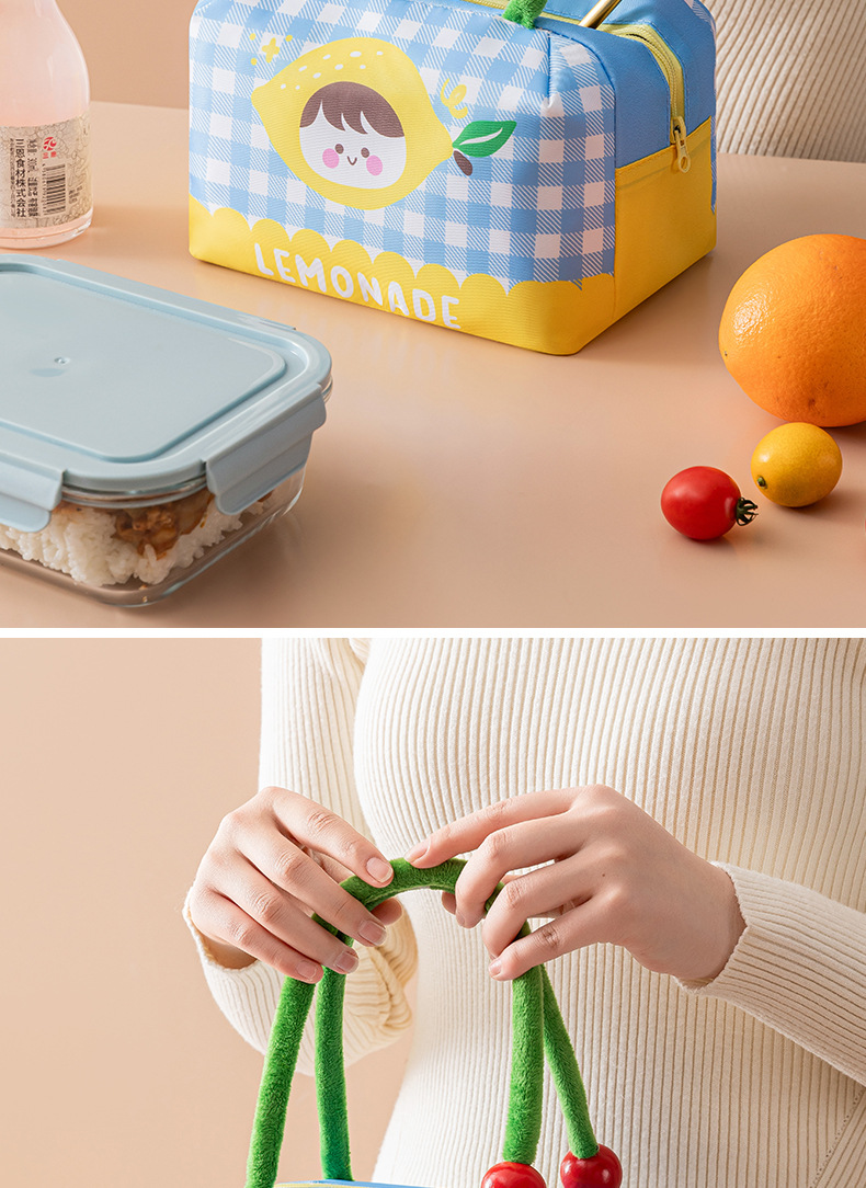 Fun fruit bento bag, thickened large-capacity lunch box bag, portable insulated and fresh-keeping lunch bag, cute hand-held ice pack pic 17