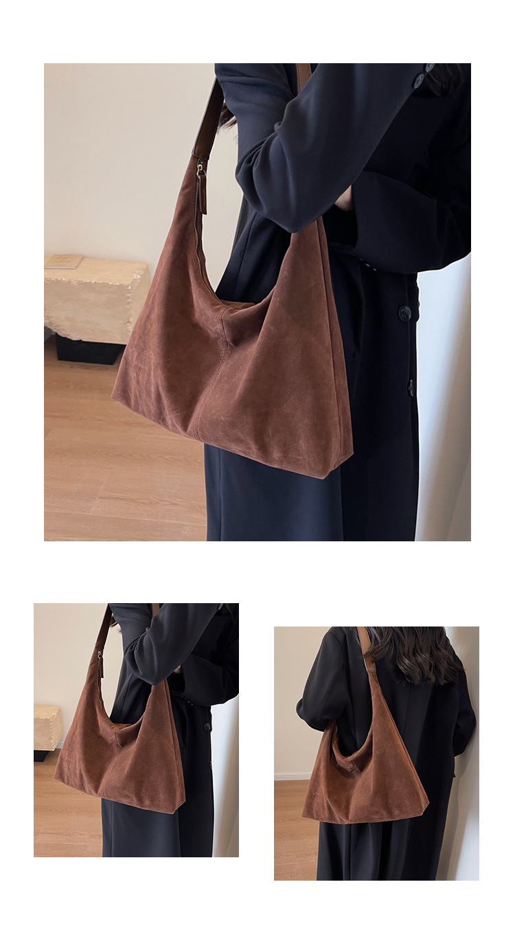 Retro matte tote bag, autumn and winter bag, commuter underarm bag, large-capacity single-shoulder tote bag, simple single-shoulder bag for women pic 9