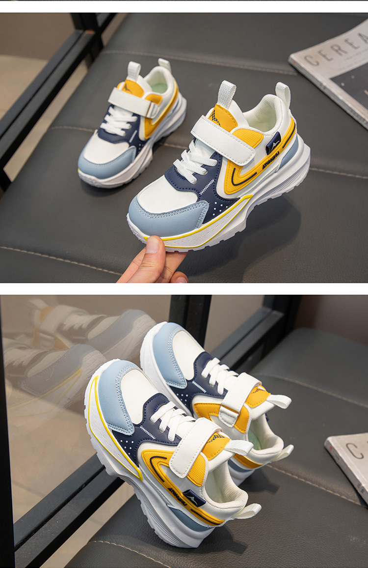 2025年春季儿童帅气拼色皮面运动鞋男童老爹鞋女童小中大童休闲鞋详情8