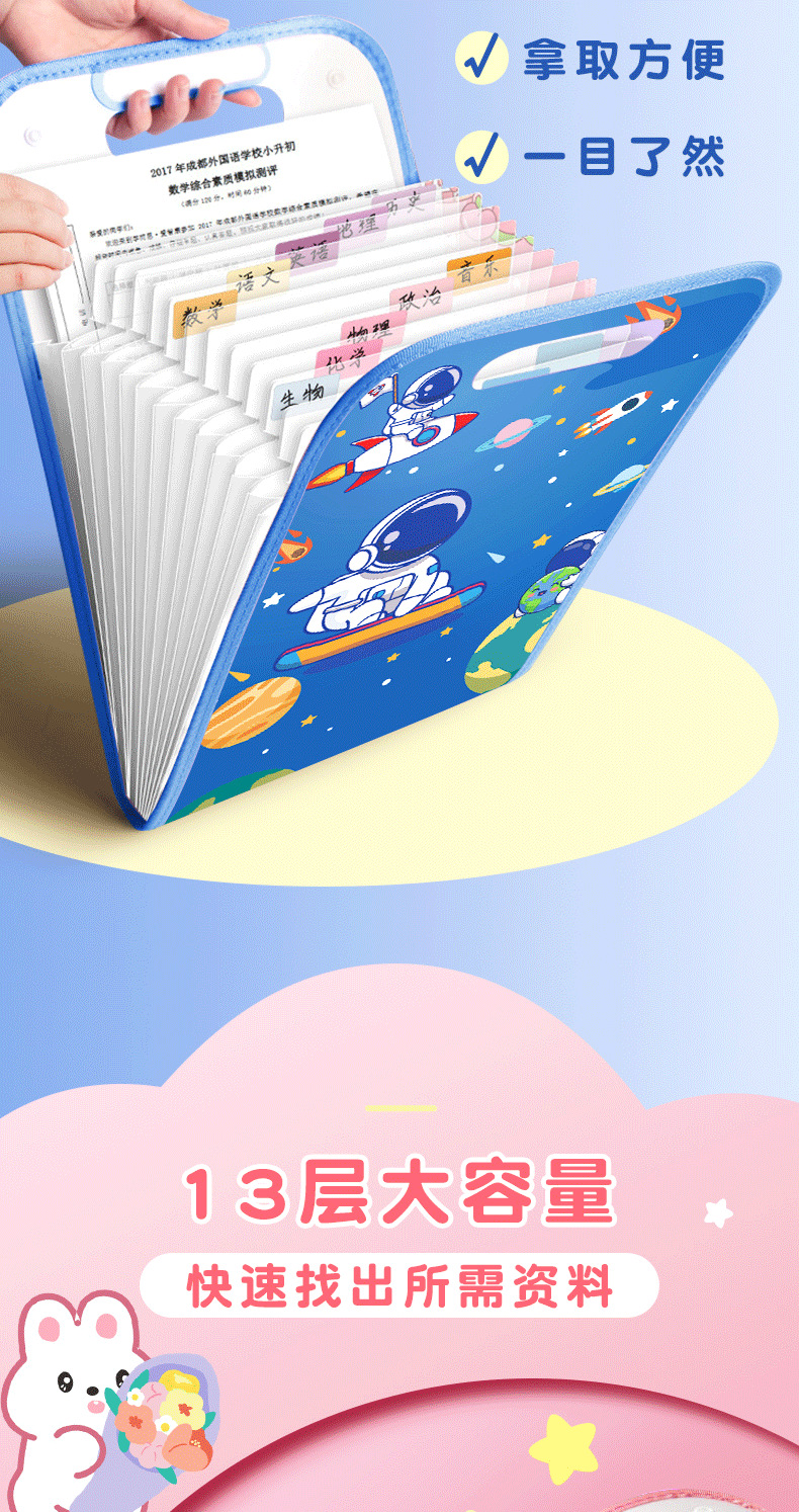 A4 folder vertical hand-held organ bag with 13 compartments, large capacity, student test paper storage bag, classified by test subject pic 4