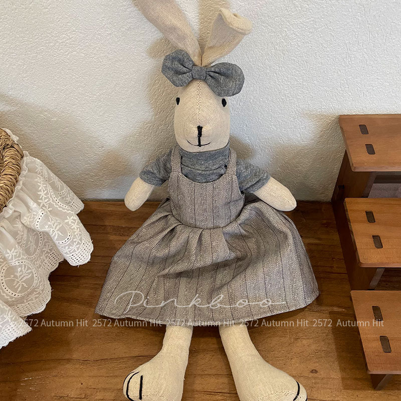 新款韩版秋季兔子玩偶布艺卡通童话儿童公仔可爱居家陪伴摆件配饰布艺复古兔子玩偶 格纹条纹装扮多款式 温馨可爱装饰送礼公仔详情8