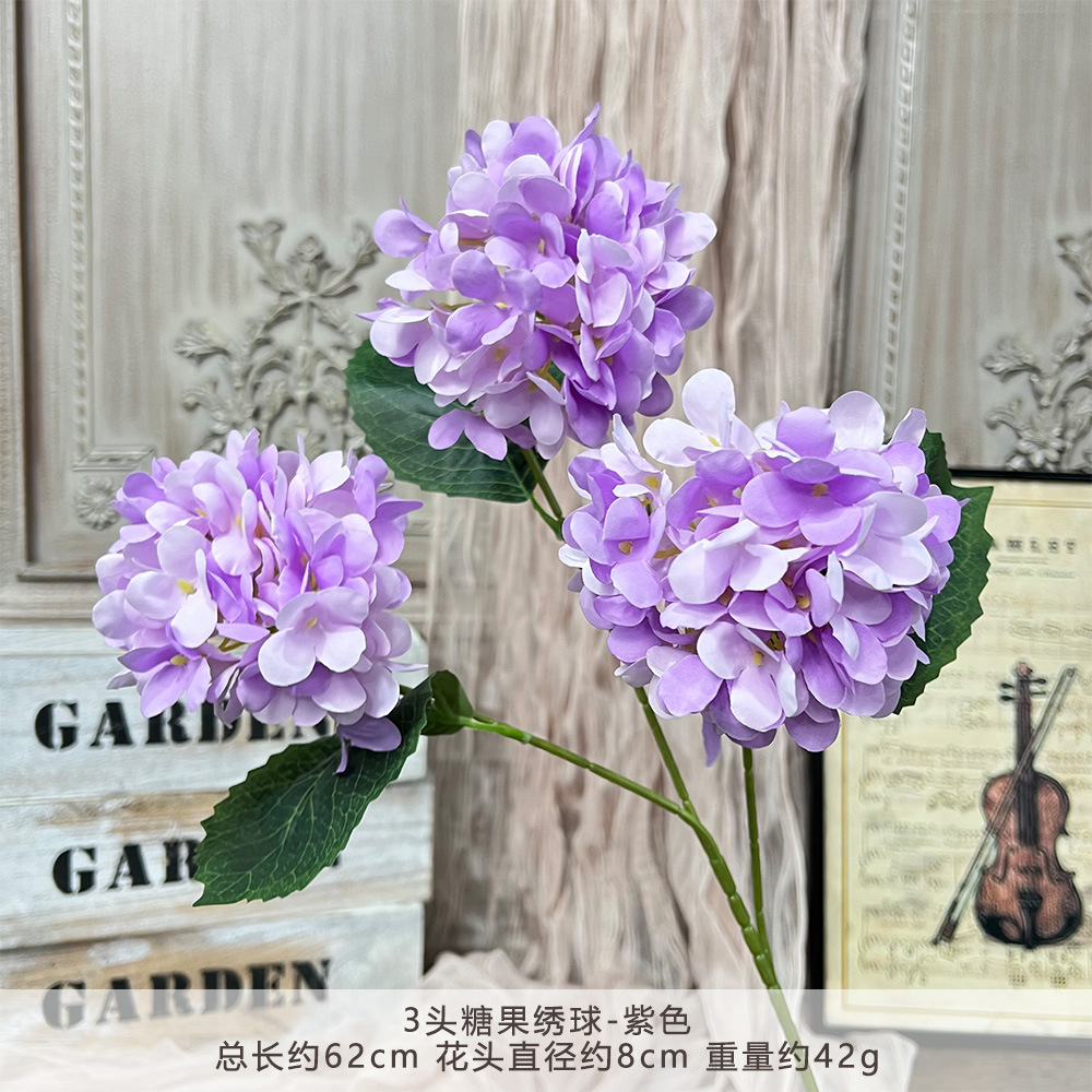 仿真3头糖果绣球假花婚庆用花束手工花艺婚礼堂造景diy花墙地排花详情25
