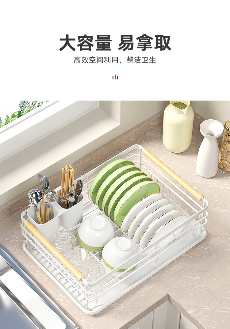厨房台面白色单层盘子架沥水碗架多功能餐具收纳架碗架子置物架详情5