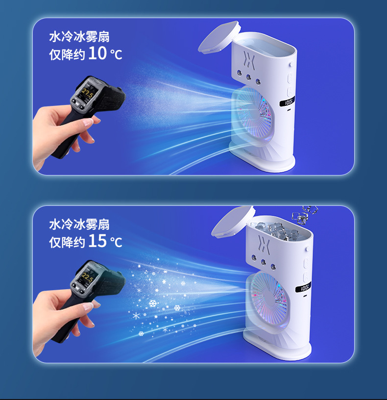 跨境新款家用三孔冷风机喷雾风扇便携桌面加湿喷雾USB迷你冷风扇详情13