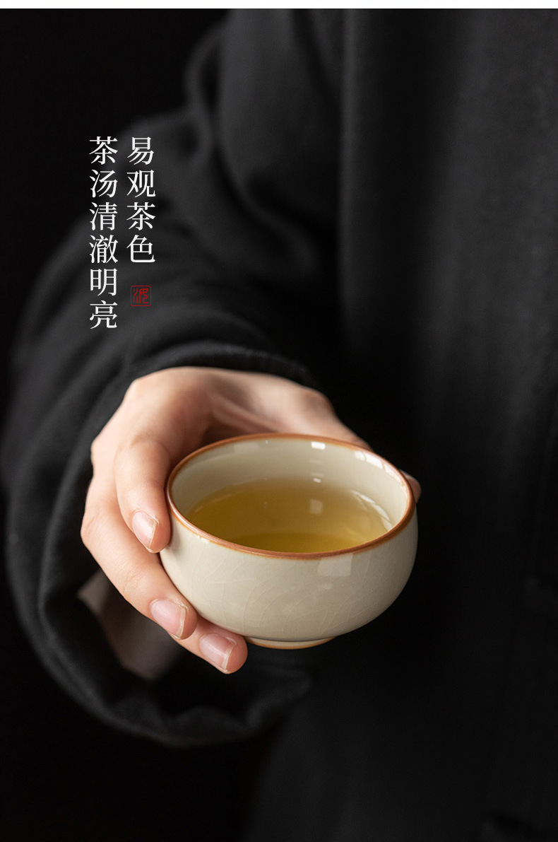 Beige Ru Kiln Kung Fu tea set, Chinese ceramic teapot lid, bowl, tea cup, tea tray, light luxury high-end household wholesale pic 16