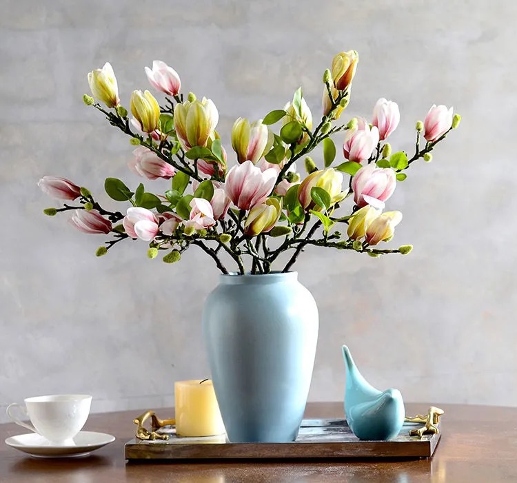High-quality imitation film feel, magnolia flower simulation, artificial flower decoration, living room entrance, dining table ornaments, plastic decorative flowers pic 9