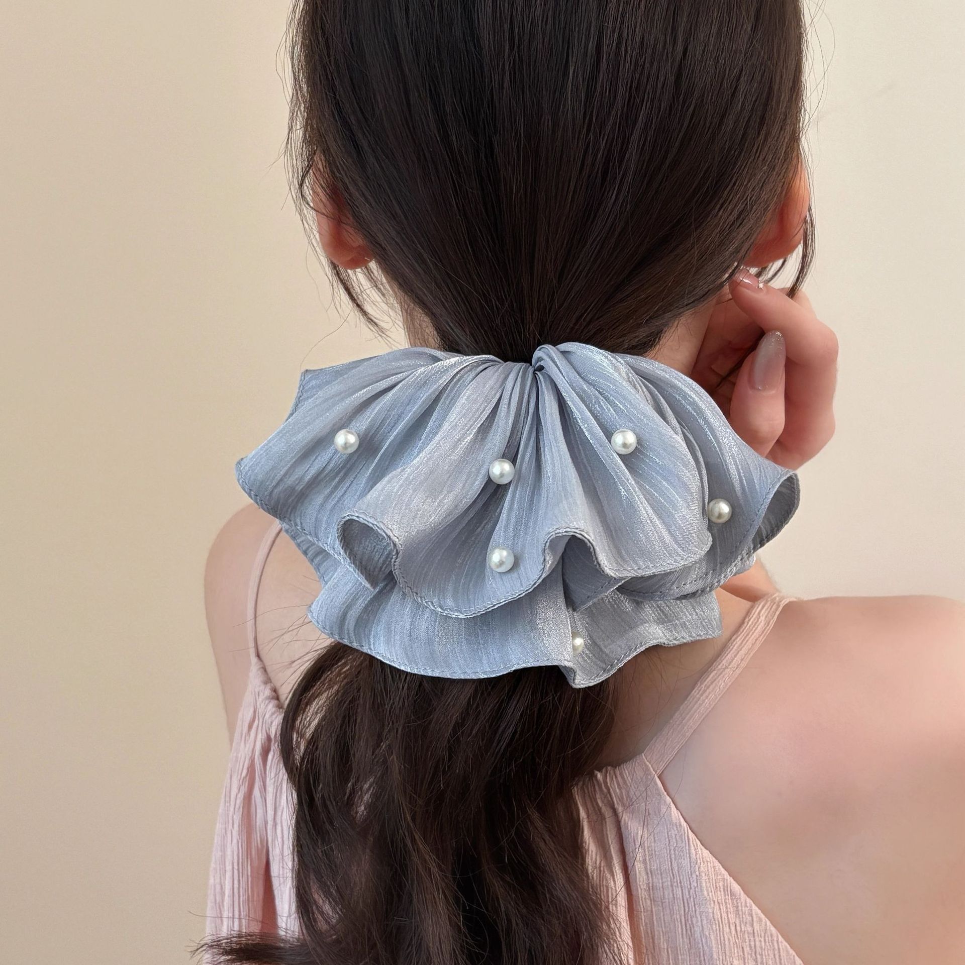 Spring 2025 new high-end, silky smooth, pleated pearl large intestine hair band, high-end large-sized hair accessory for women pic 20