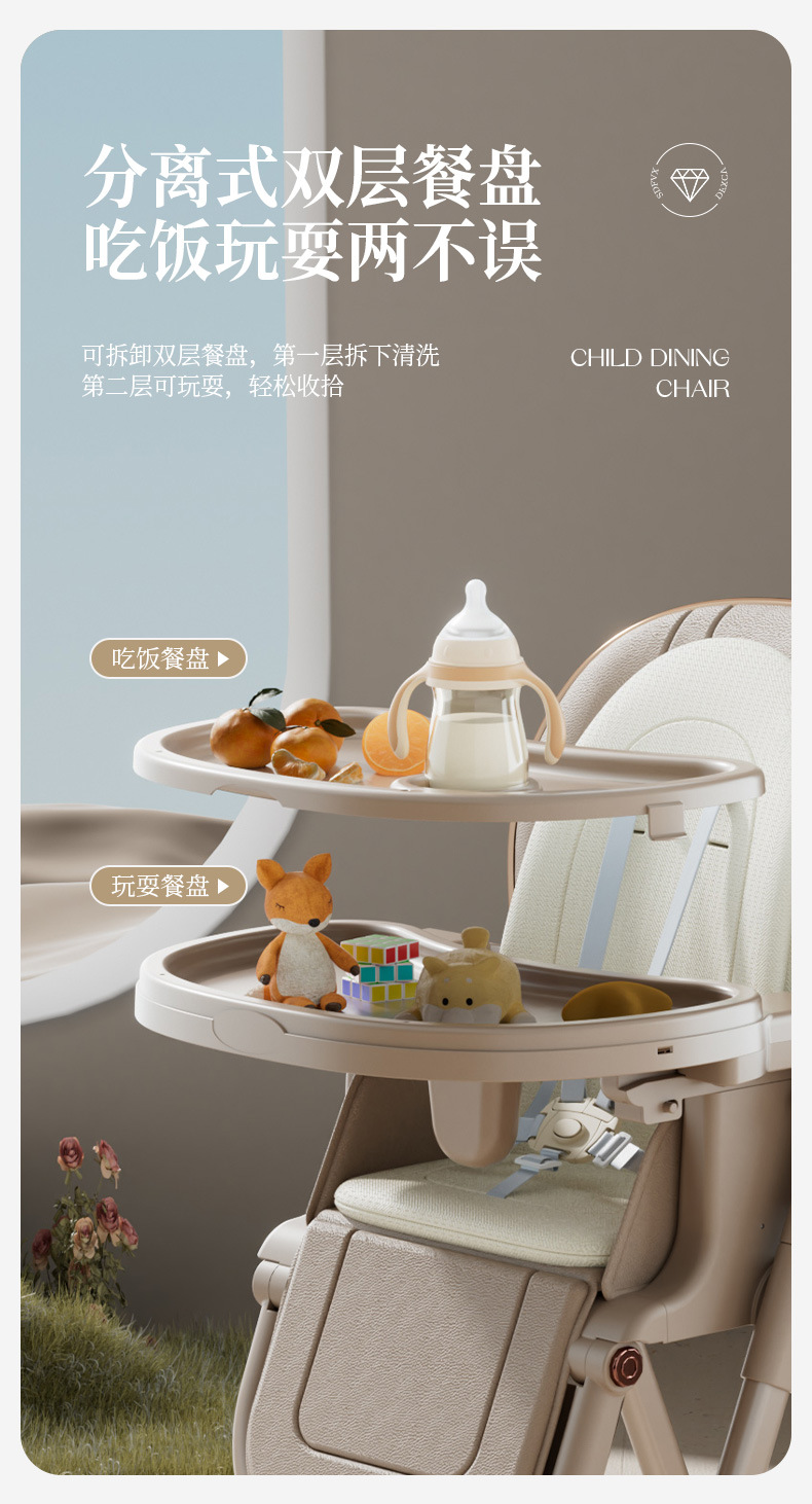 宝宝餐椅摇摇椅可折叠多功能儿童便携吃饭椅子家用餐桌婴儿学坐椅详情5