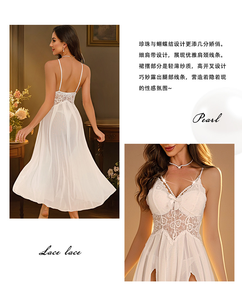 Feiyun Sexy Solid color Pure Desire Seductive pajamas Hot Mesh lace Passionate Seductive Lady halter nightdress 898 pic 4