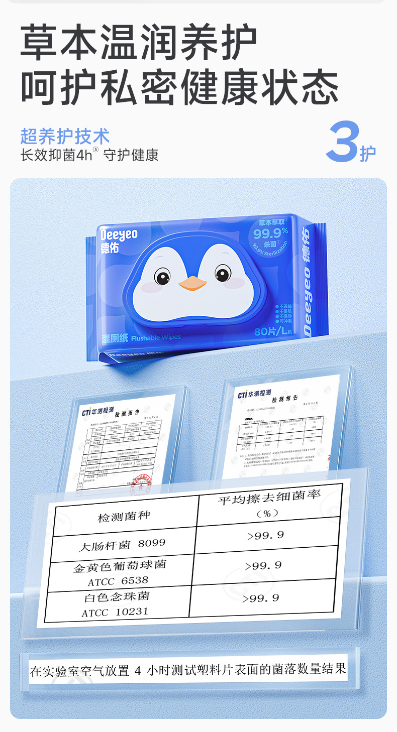 德佑湿厕纸 80抽6包湿巾男女通用可冲散厕湿巾家庭实惠装详情18
