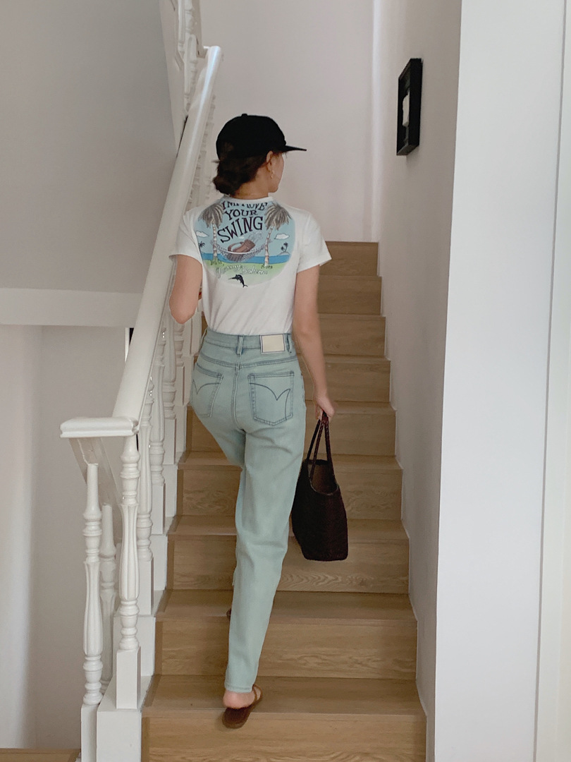 GAGD 海盐蓝窄版直筒牛仔裤女 夏日限定色复古做旧直筒牛仔烟管裤详情9