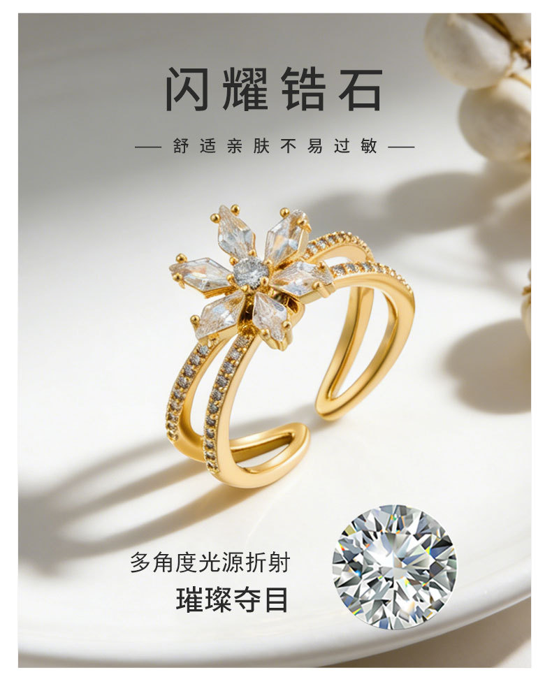 A light luxury and high-end star-shaped flower cluster open ring, a copper alloy set with zircon, adjustable index finger ring, exquisite ring ring pic 10