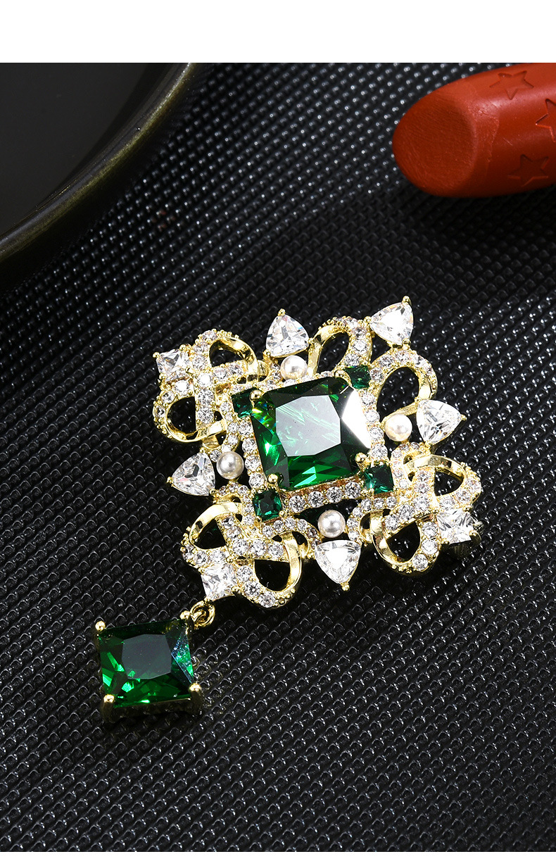 新款复古绿色花朵胸针男女ins西装胸花绿色水滴配饰开衫别针详情16