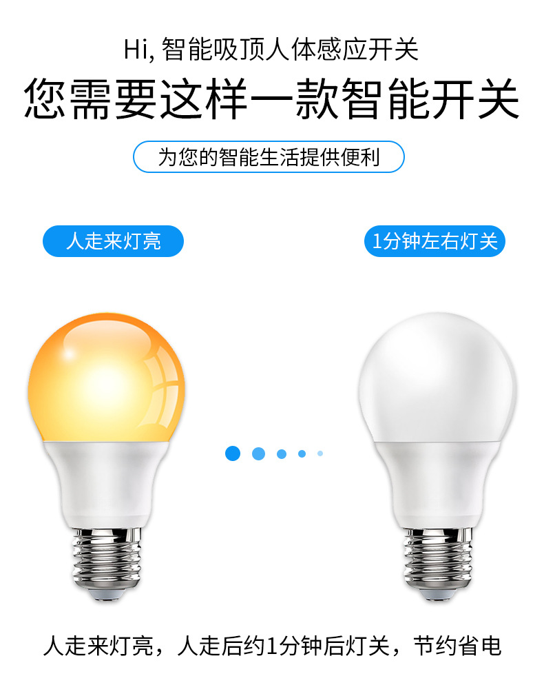 吸顶嵌入式雷达感应延时开关家用工程光控开关红外智能感应开关详情4