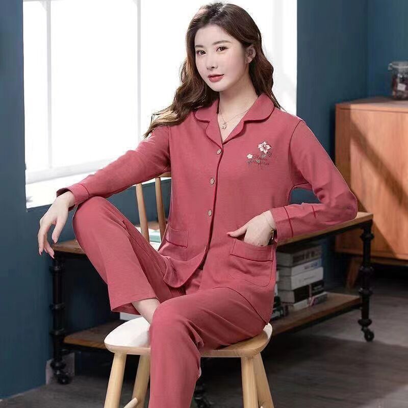 100%纯棉睡衣女春秋款长袖冬季大码睡衣夏季女士套装家居服可外穿详情8