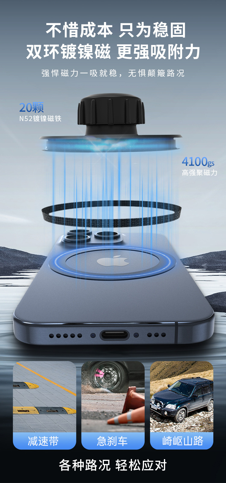 磁吸手机支架汽车出风口磁铁手机支架车载粘贴magsafe磁性导航架详情3