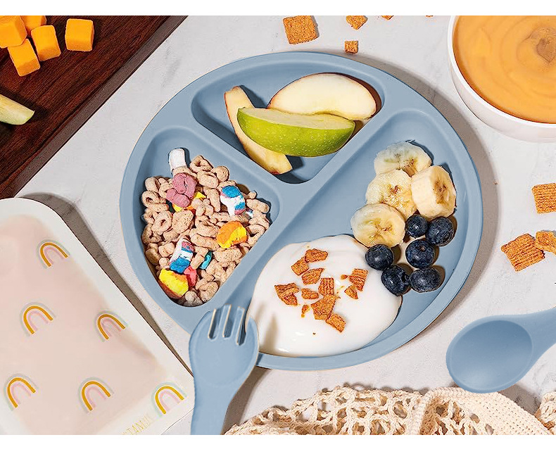 跨境儿童辅食硅胶餐盘碗宝宝辅食餐盘笑脸六件套母婴喂养餐具批发详情4