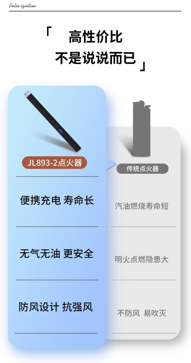 风proof电子点火器充电式脉冲打火机家用厨房防风点火器多色可选详情7