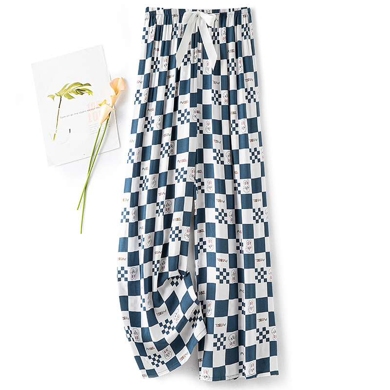 Cotton silk pajama pants for women in summer, thin artificial cotton wide-leg pants, can be worn outside in spring and autumn, loose home air conditioning nine-inch long pants pic 13