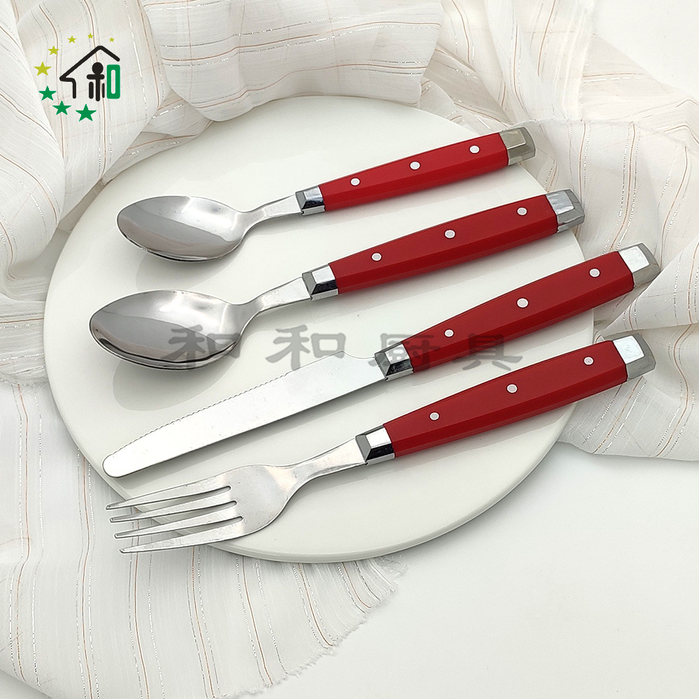 亚马逊跨境不锈钢餐具防木纹牛排刀叉勺16件套酒店西餐具礼盒套装详情10
