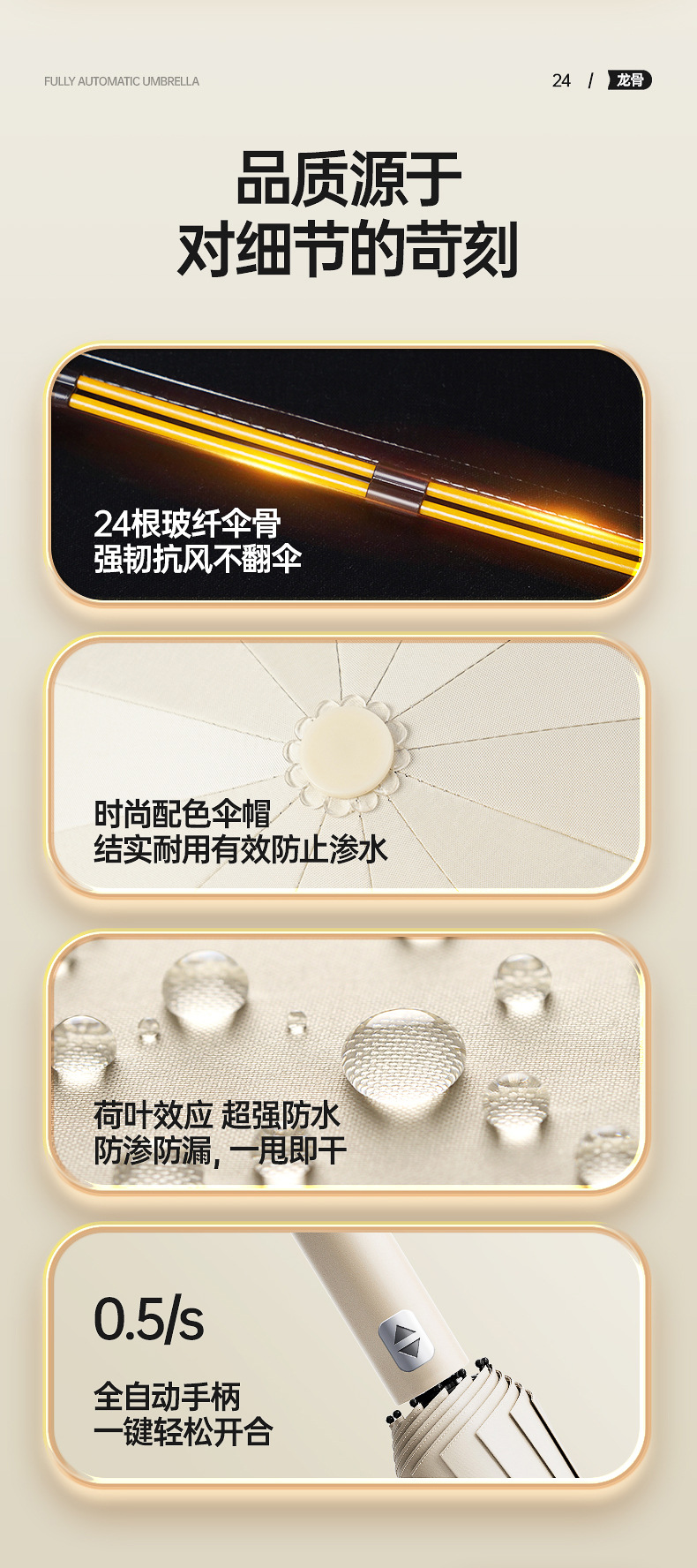 雨伞自动全24骨折叠伞高级感女晴雨两用男太阳伞防晒紫外线遮阳详情27