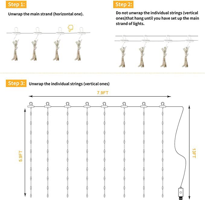 跨境3*3米300灯皮线灯窗帘灯usb遥控室内户外防水铜线灯窗帘灯串详情14