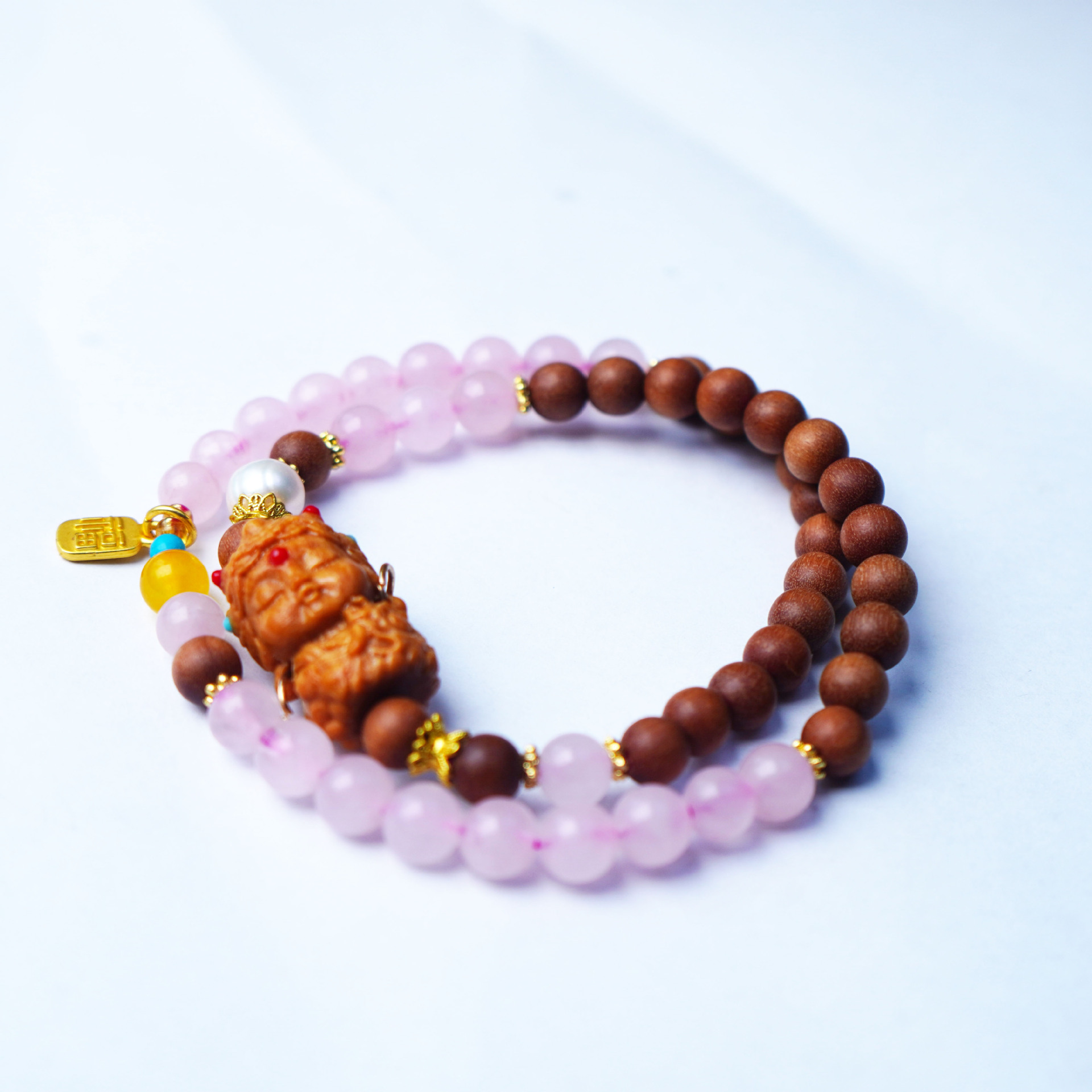 寺庙同款天然芭比檀木双圈手串复古民族风宝宝粉晶女手链饰品配饰详情36