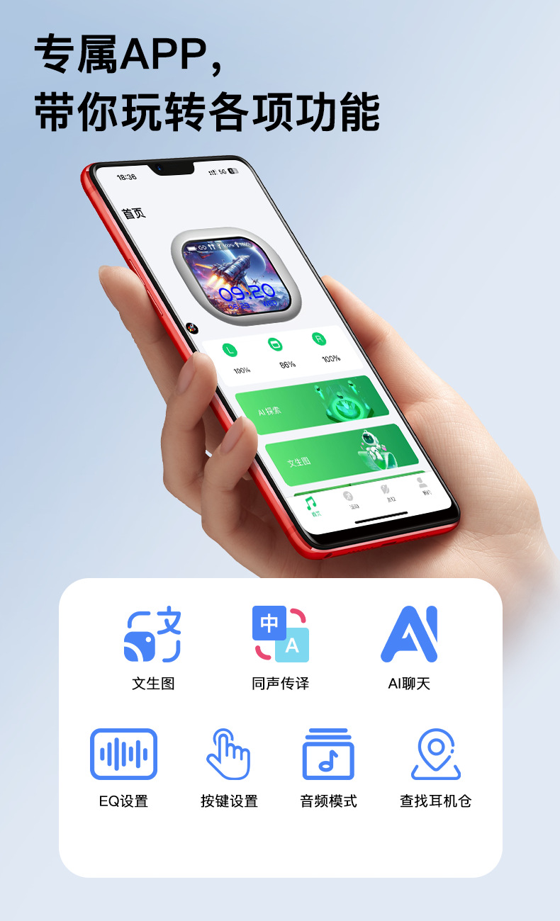 AI Translation Headphones M94 Wireless Ultra-Long Battery Life Cross-border Private Mold Touch Screen Bluetooth Headphones Non-in-ear Smart 5.4 pic 9