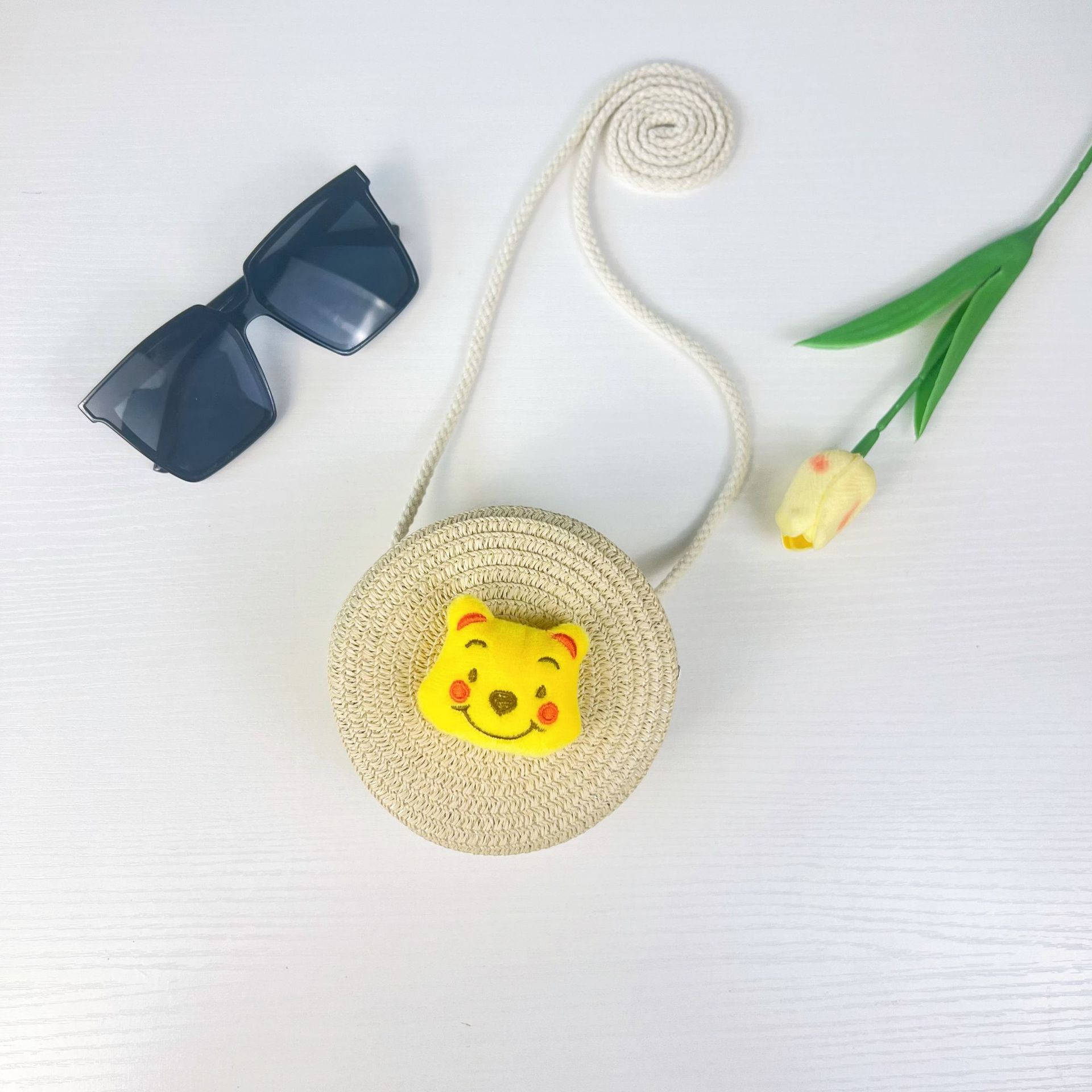 儿童手工编织包包可爱卡通猫草编小包男女童小圆包宝宝零钱包批发详情27