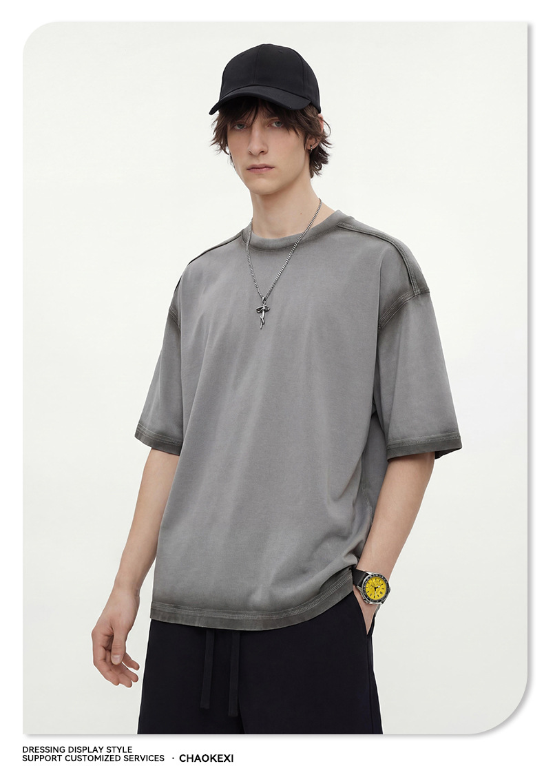 2026新品男装水洗喷绘复古潮牌上衣男女款短袖宽松青少年T恤定制详情25