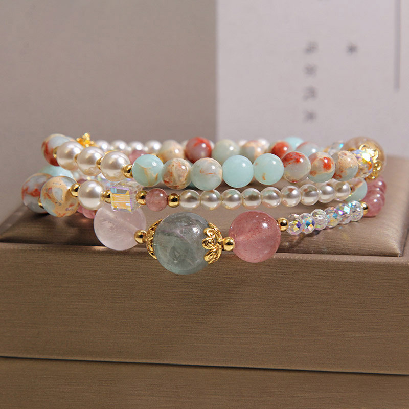 New Chinese-style Shoushan stone multi-treasure crystal pearl layered bracelet for women, a light luxury, niche and high-end style bracelet accessory pic 6