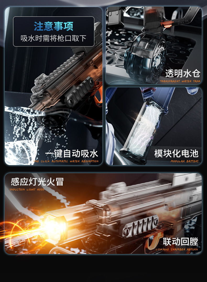 MK3 Fire Dance Water Gun toy: Large-capacity cool flash light linkage pulse self-priming electric continuous fire water gun pic 5