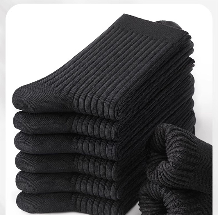 吸汗防臭纯棉商务中筒长男士白黑纯色新疆棉秋冬加厚双针袜子全棉详情4