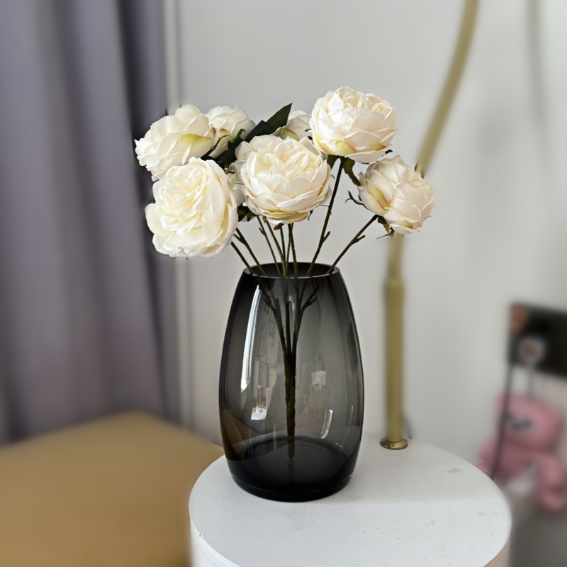 Simple, creative, high-end, natural color glass vase, transparent living room flower arrangement, tulip, lily, table decoration, flower vases pic 5