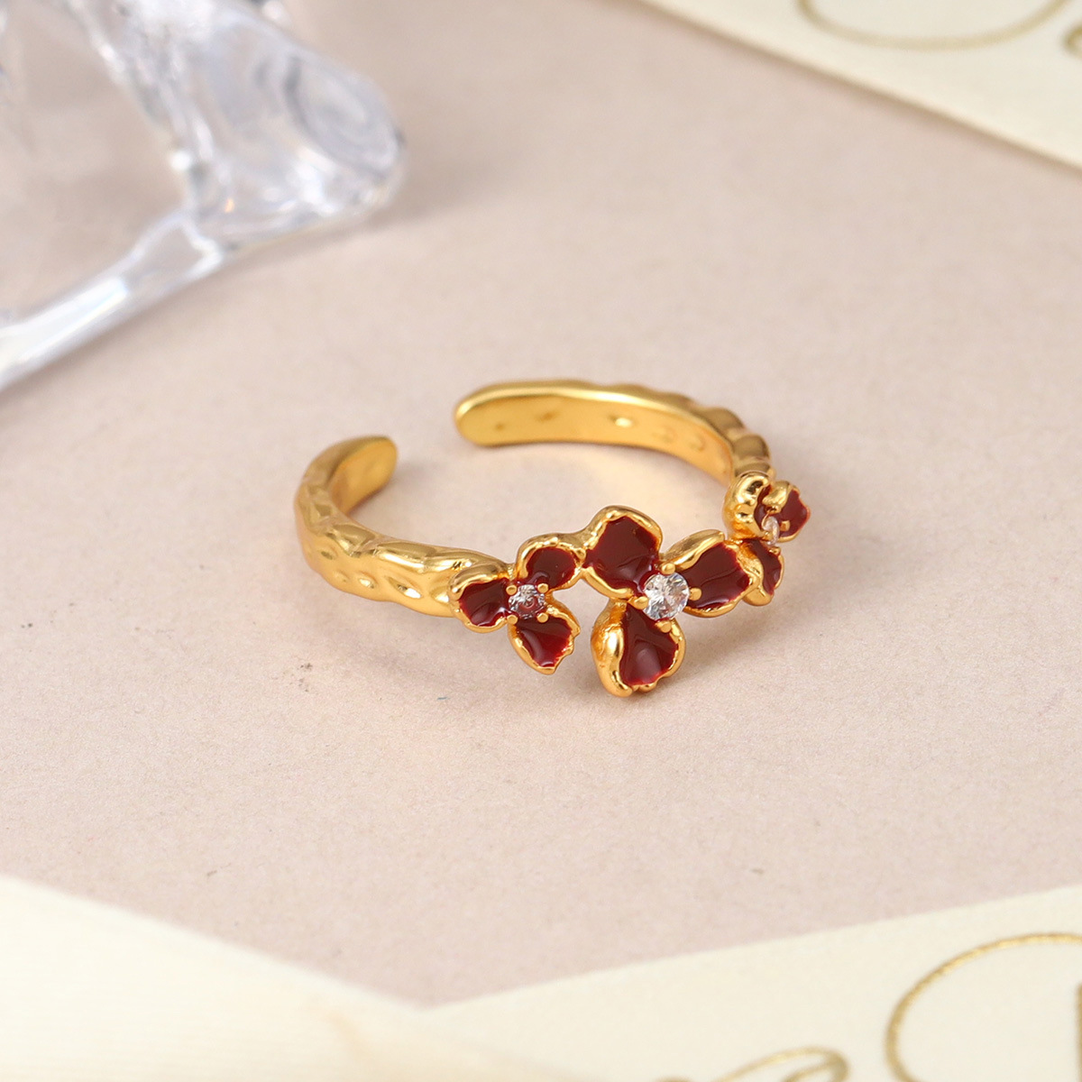 森系珐琅高级感锆石彩色戒指可调节小众设计不掉色花朵指环开口戒详情28