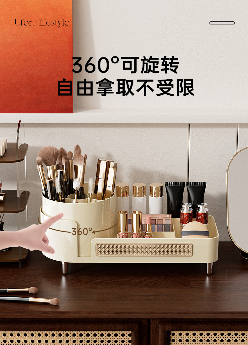 化妆品收纳盒旋转桌面分格梳妆台置物架大容量高颜值护肤品整理盒详情4