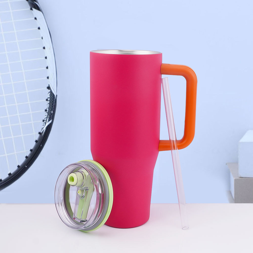 亚马逊热销不锈钢保温杯纯色简约高颜值吸管杯户外带手柄冰霸杯详情9