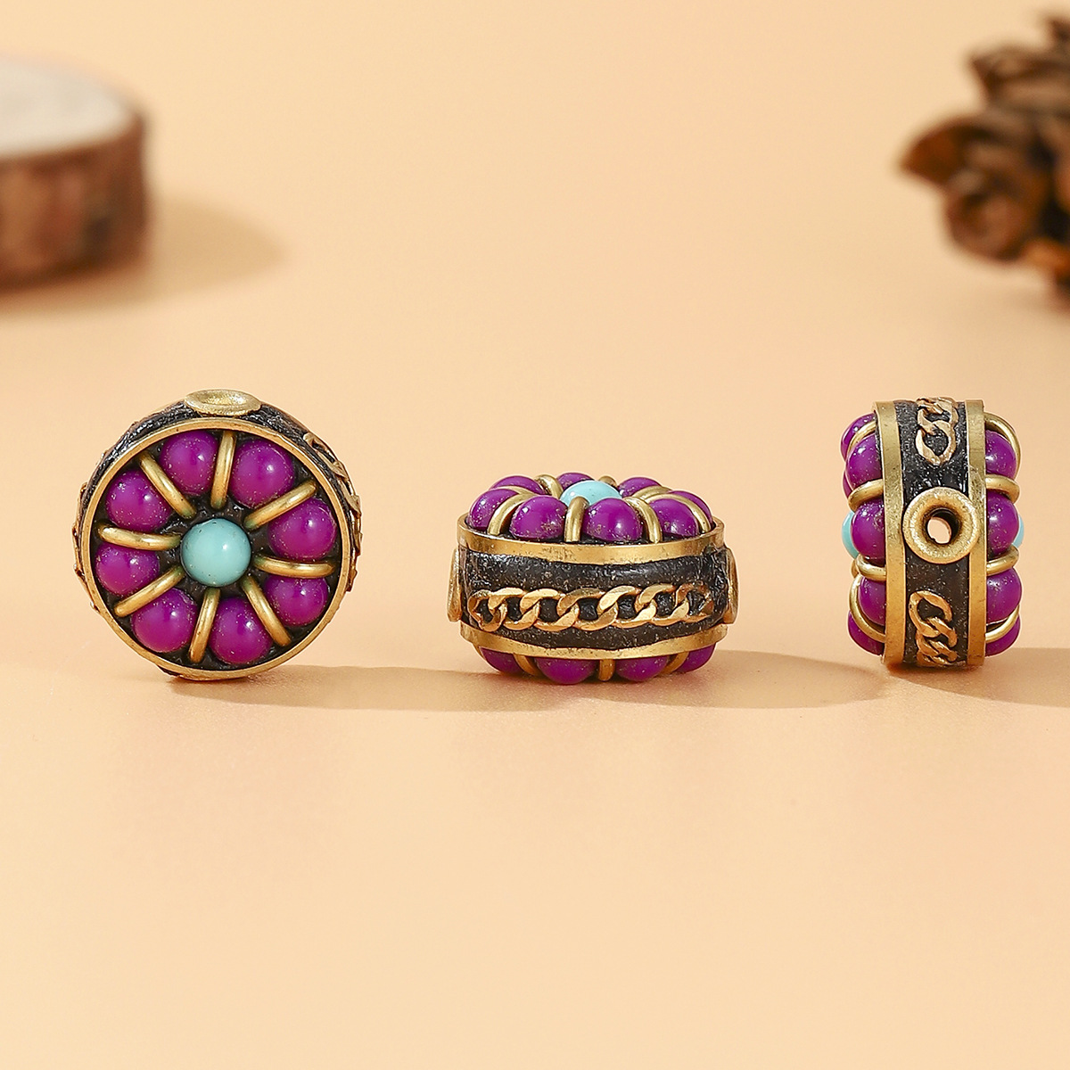 Tibetan-style Nepalese beads, loose beads, copper beads, back cloud inlay, retro ethnic style DIY jewelry accessories, spacer beads, bucket beads pic 50