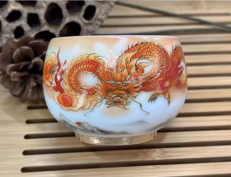 Sheep fat jade ceramic Dragon Year Master Cup Tea Cup and tea set, personal cup tea tasting cup, gift box set pic 3