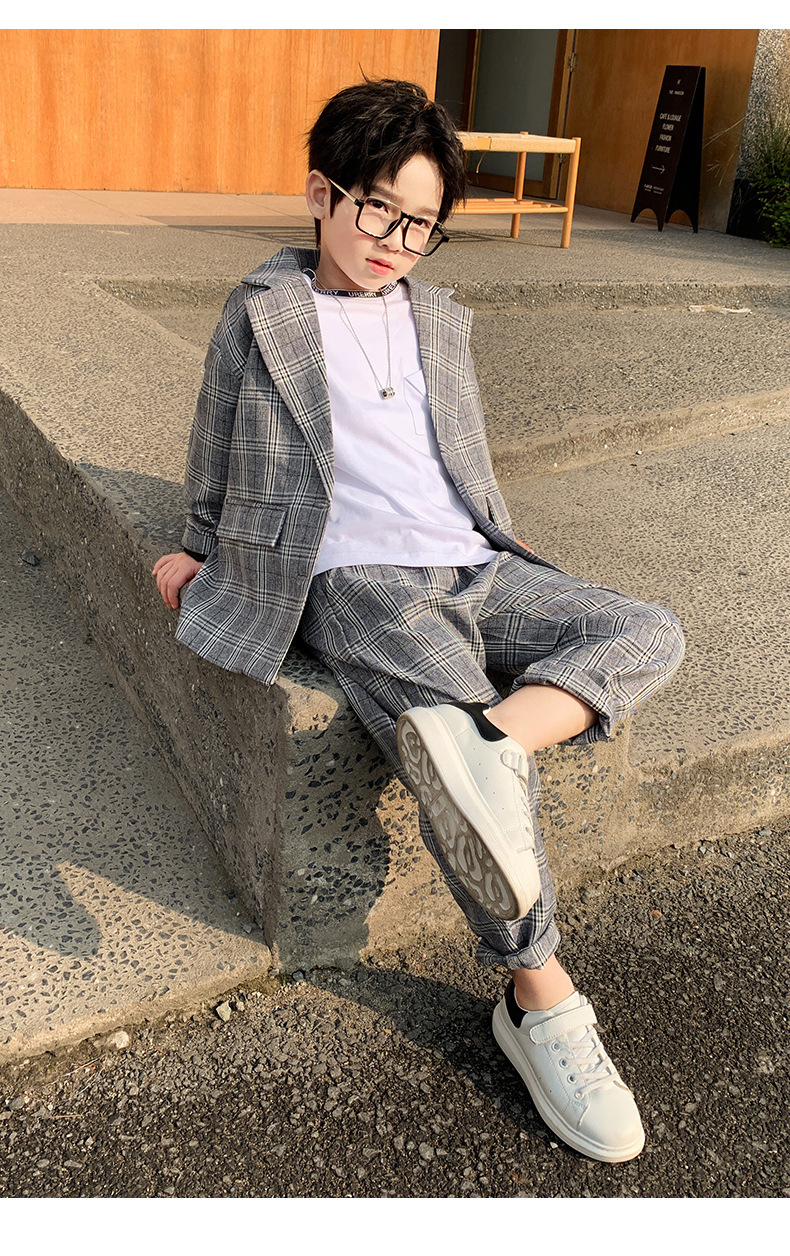 男童西装套装中大童2025春秋格子两件套帅气男孩休闲西服韩版童装详情14