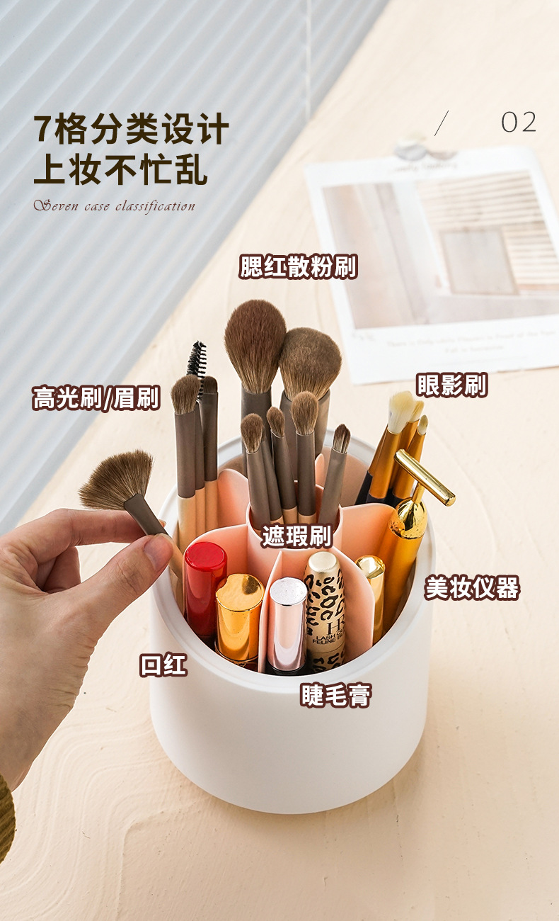工厂定制化妆刷收纳桶防尘旋转刷筒透明亚克力盒口红化妆品收纳盒 pic 5