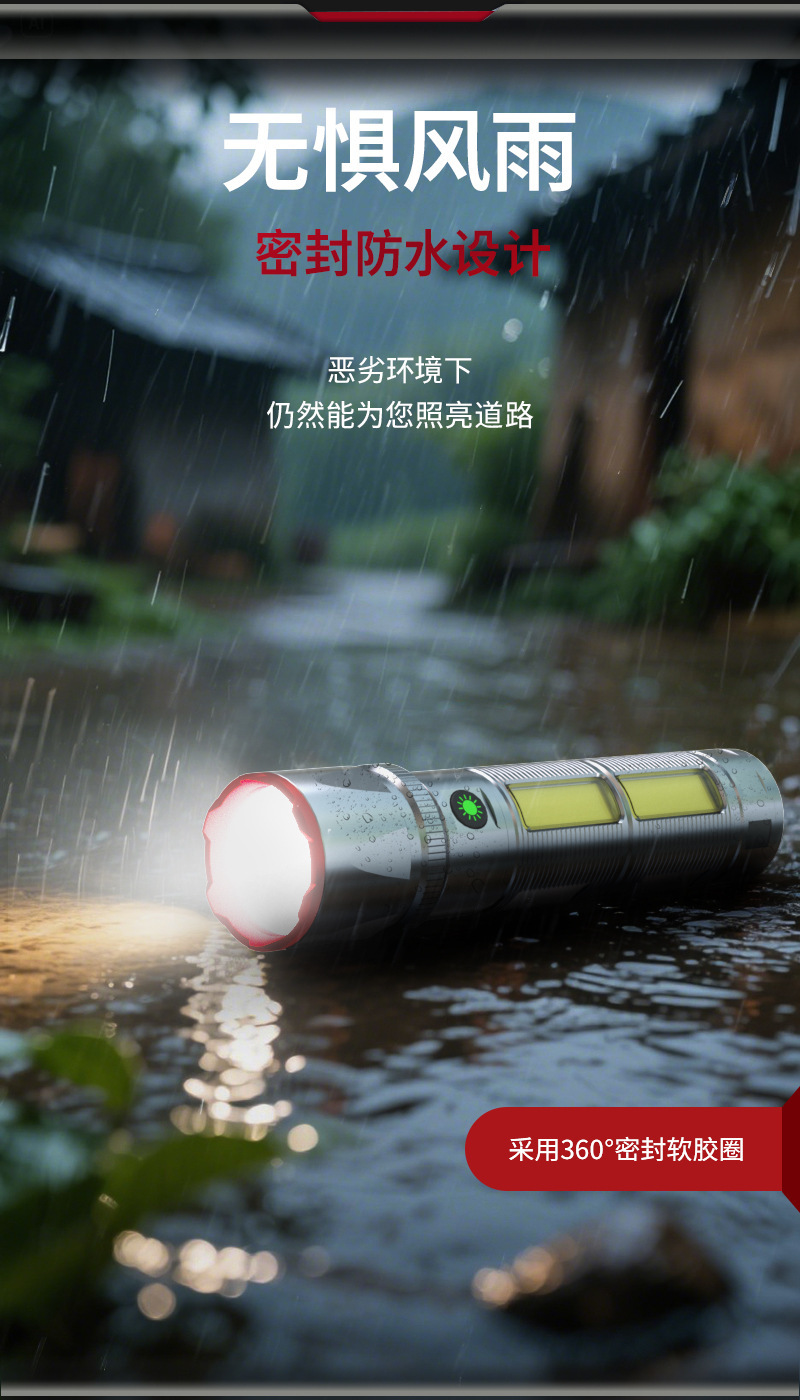 跨境2025新品强光远射变焦手电筒白激光数字电显COB户外工厂直供详情14