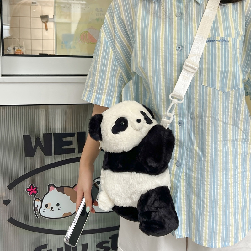 2024新款时尚熊猫双肩包清新甜美可爱卡通毛绒玩具包仿真抱枕背包详情4