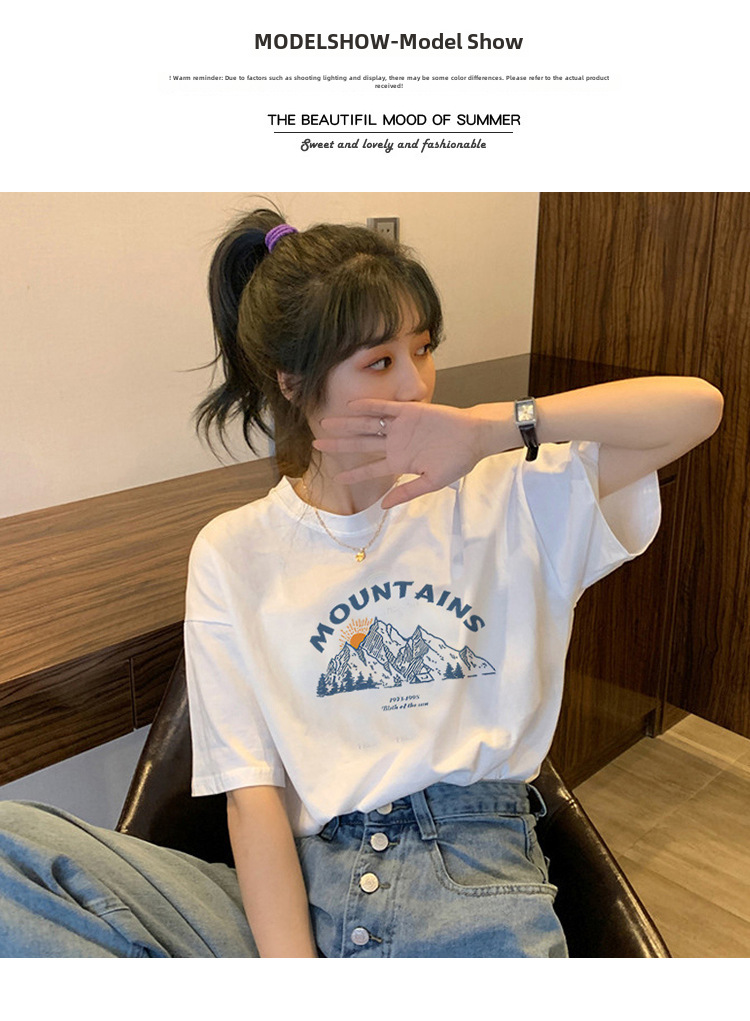 【热销代发】2024纯棉爆款短袖T恤女装ins夏复古潮流印花时尚百搭详情6