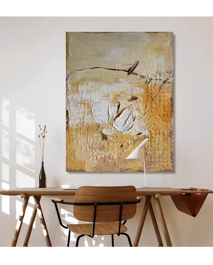 中古风肌理手绘油画侘寂风客厅装饰画玄关挂画餐边柜卧室壁画高级详情6