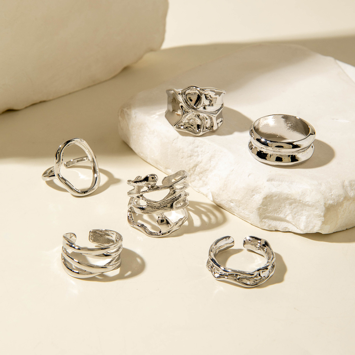 欧美跨境几何时尚复古合金指环饰品 不规则镶钻宝石戒指套装女详情20